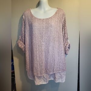 Chic Lace Blouse - Light Pink, Size Large